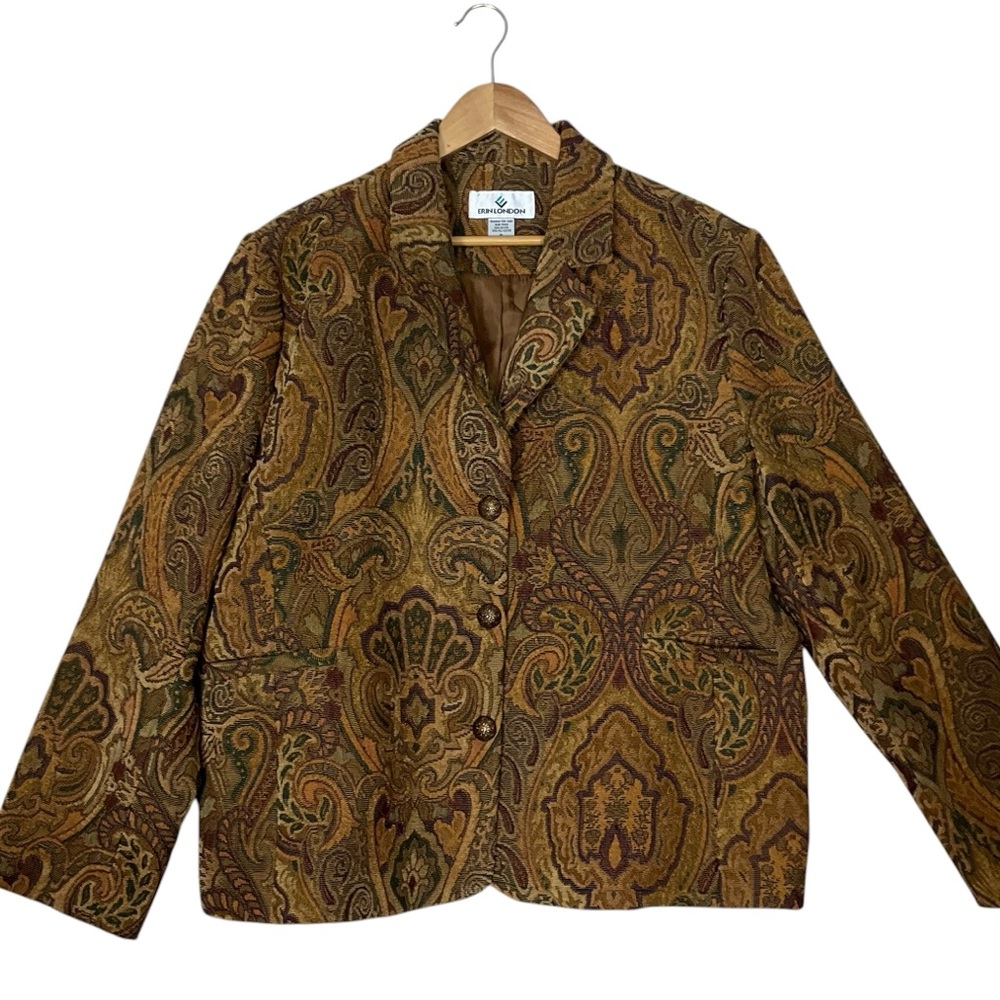 ERIN LONDON sz X Large Floral Tapestry Jacket “ Got Jacquard” Tan Green NWT
